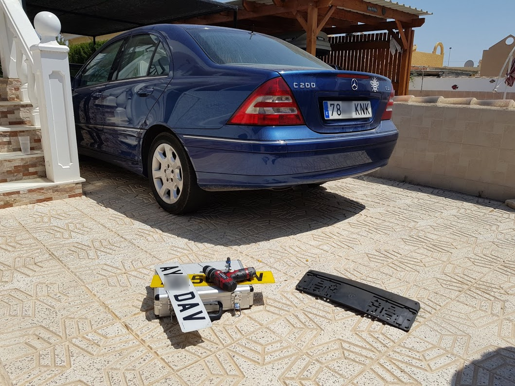 New "KNK" number plates fitted to Mercedes C200K at customer's home Blue Mercedes C200K